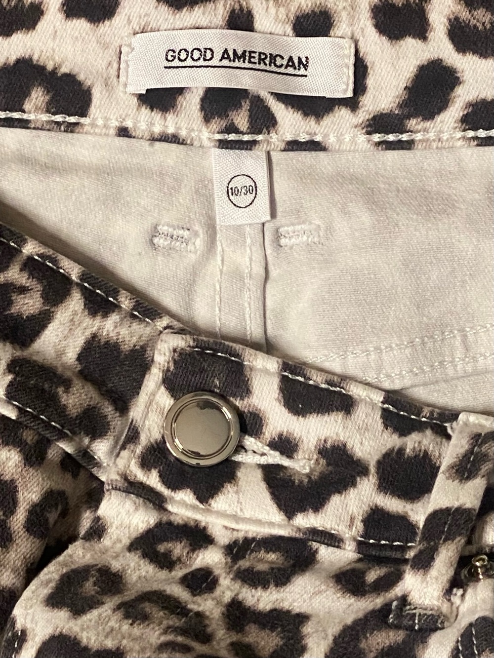 Good American Leopard Print High-Rise Jean Shorts - Black & Cream 10/30